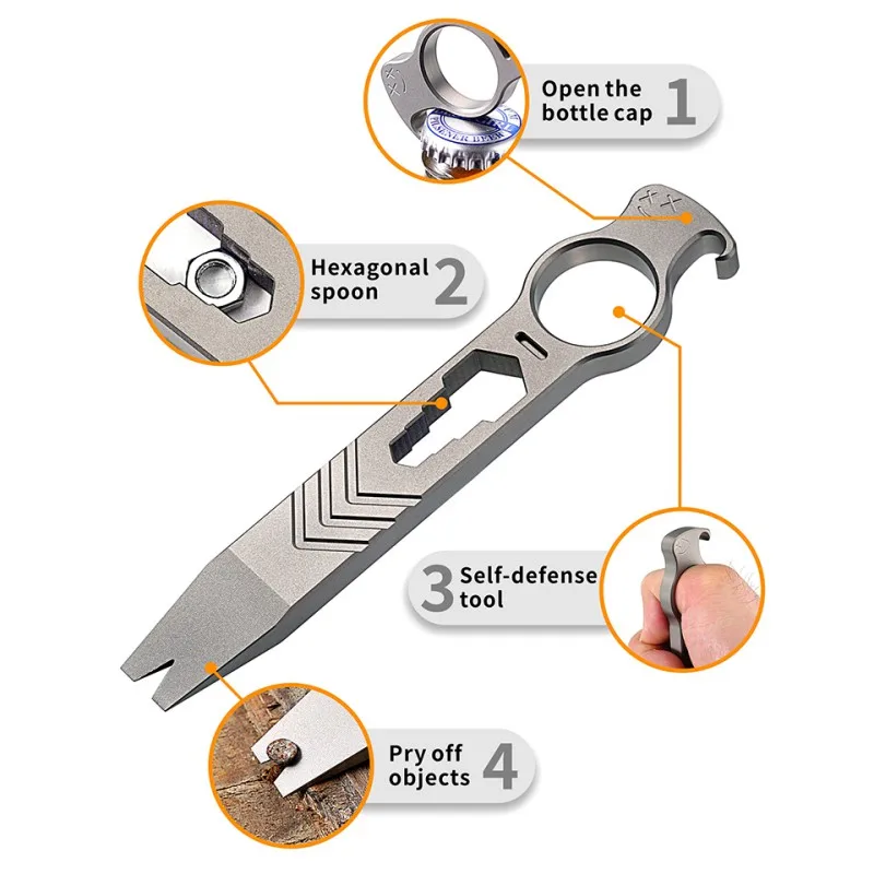 Imagem -04 - Mini Titanium Alloy Multi-function Crowbar Extrator de Unhas Portátil Chave Camping Equipment Outdoor Bottle Opener Edc Survival Tool