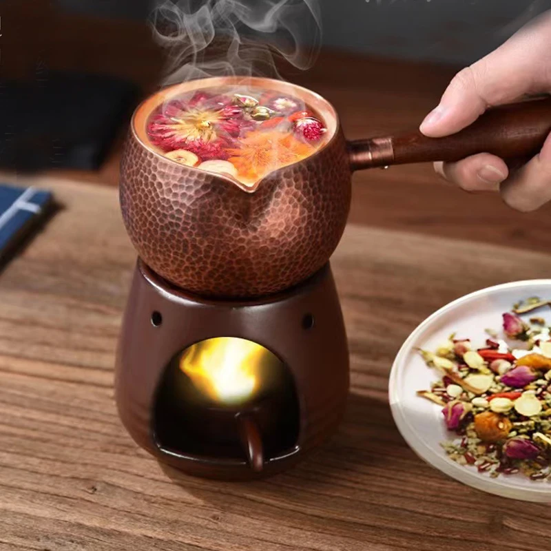 

500 мл кувшин из чистой меди, чайник с деревянной ручкой, чайники, молоток, посуда для напитков ручной работы в стиле ретро