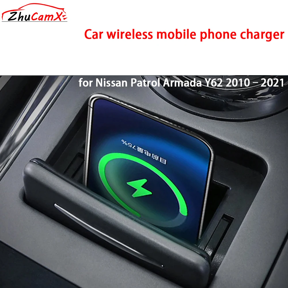 for Nissan Patrol Armada Y62 2010–2021 Center Console Storage Wireless Mobile Phone Charger QI 18W iPhone Magsafe Fast Charging