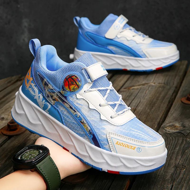 

2025 Spring & Autumn New Girls' Wheel Shoes: Rotating Buckle Light-Up Sneakers – Roller Skates for Older Kids