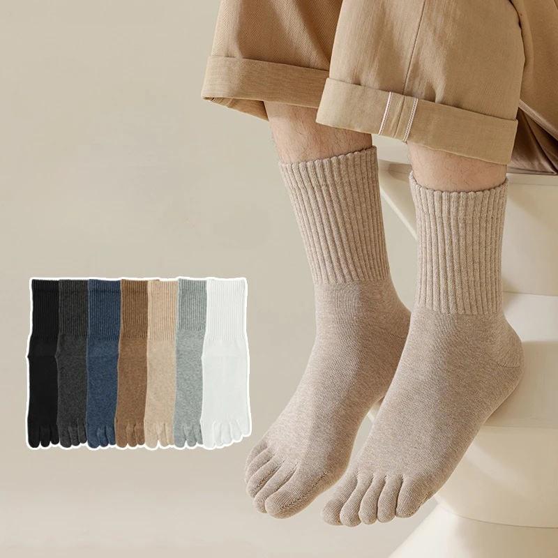 1/7 pares de outono inverno masculino anti odor suor absorvente puro algodão meados tubo meias simples casual cinco dedos meias