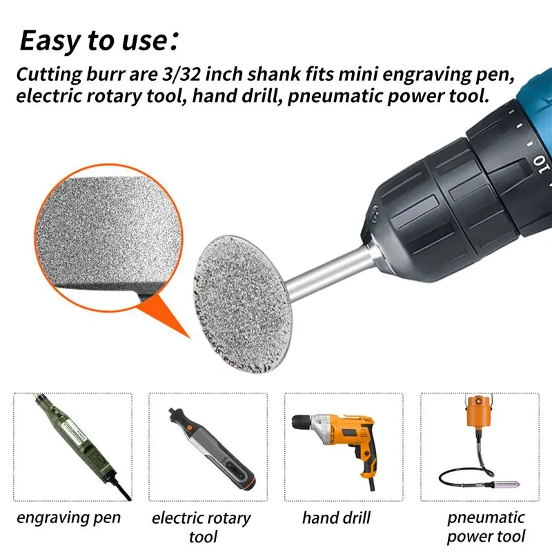 A44Z-10Pcs T Shape Burr - 3/32Inch Shank Mini Channel Cutting Burs Mounted Stone Carving Bits