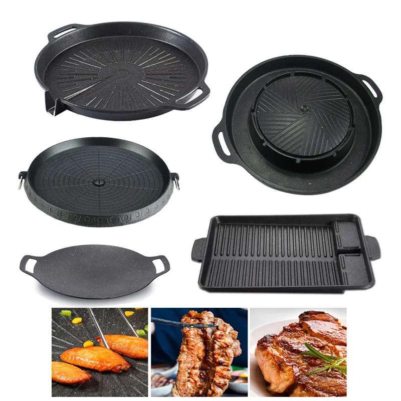 

Korean Style Multi Function BBQ Tray Medical Stone Non-Stick Home Outdoor Grilling Baking Fry Pan For Induction Cooker Gas Stove