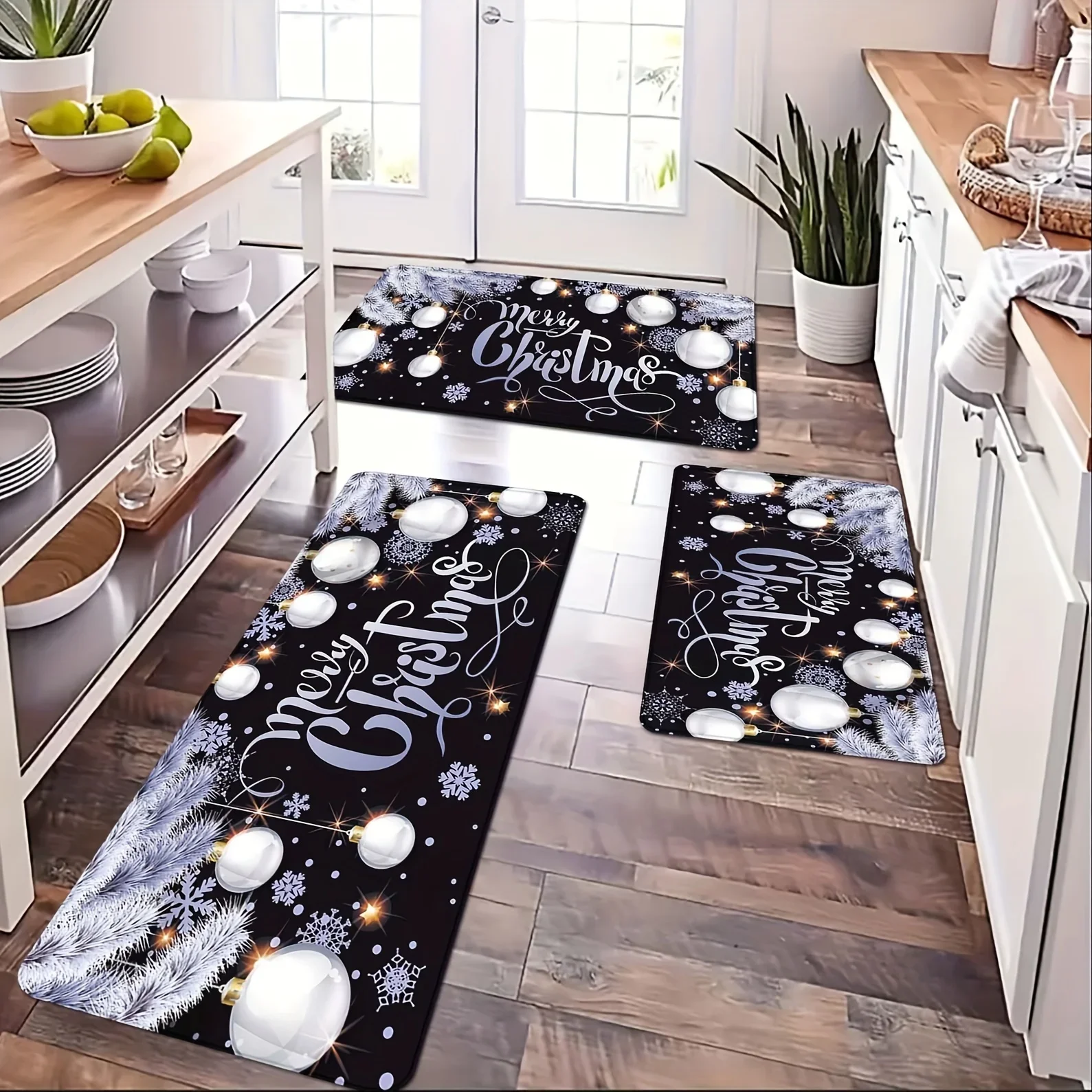 

Christmas Ball Snowflake Kitchen Floor Mat Home Decor Hallway Balcony Non-slip Rugs Carpet for Living Room Christmas Decorations