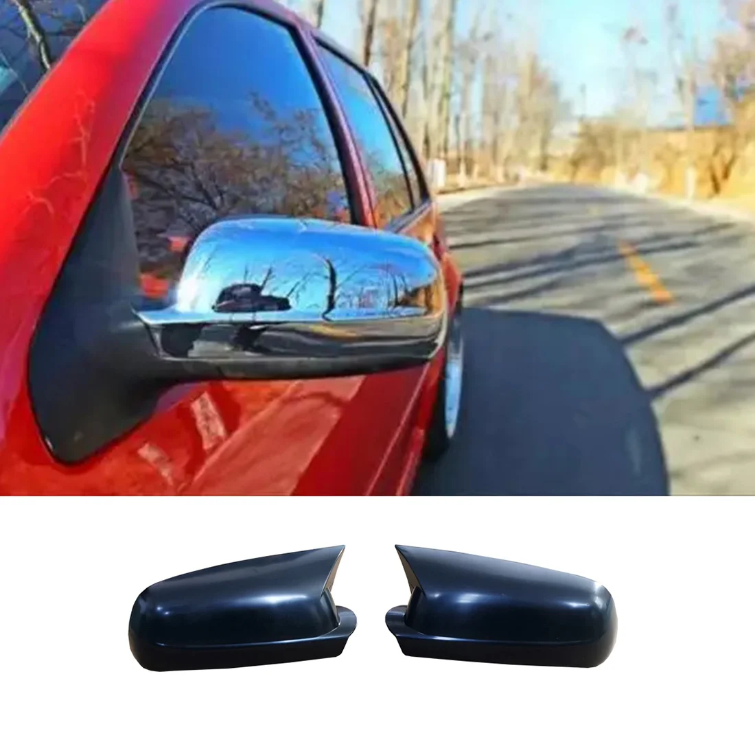 Car Glossy Black Ox Horn Rearview Side Mirror Shell Sticker Reversing Mirror Cover Caps Trim for-VW Golf Mk4 4