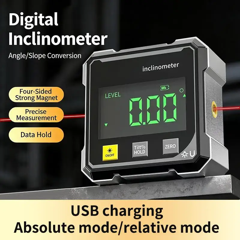 【Accurate Measurement Level Four Sided Magnetic Suction Double-sided Laser Tilt Angle Box Slope Electronic Angle Ruler】