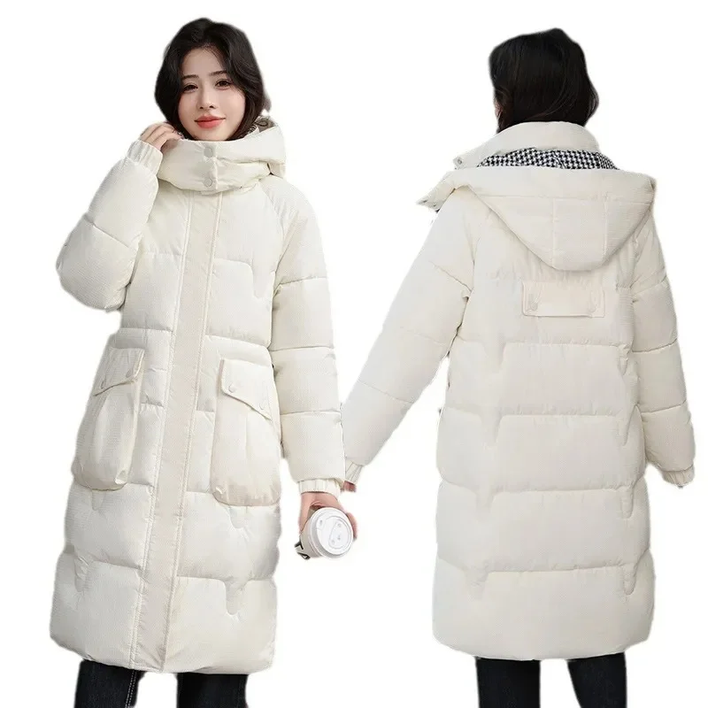 2024 New Winter Jacket Long Parkas Women Down Padded Coat Puffer Jacket Hooded Big Pocket Down Cotton Snow Female Overcoat Outwe