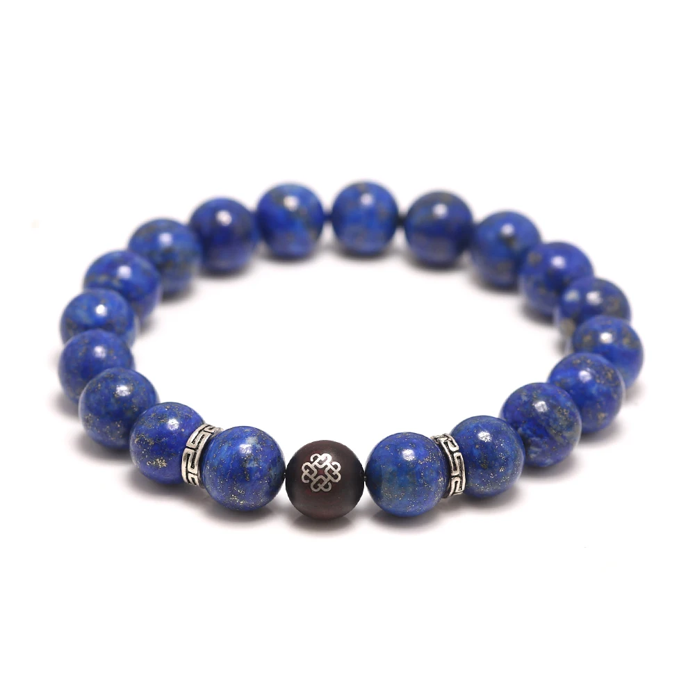 

Natural Lapis Lazuli and Chinese knot Sandalwood Beads Bracelet with 925 Sterling Silver Accessories Jewelry for Men and Women