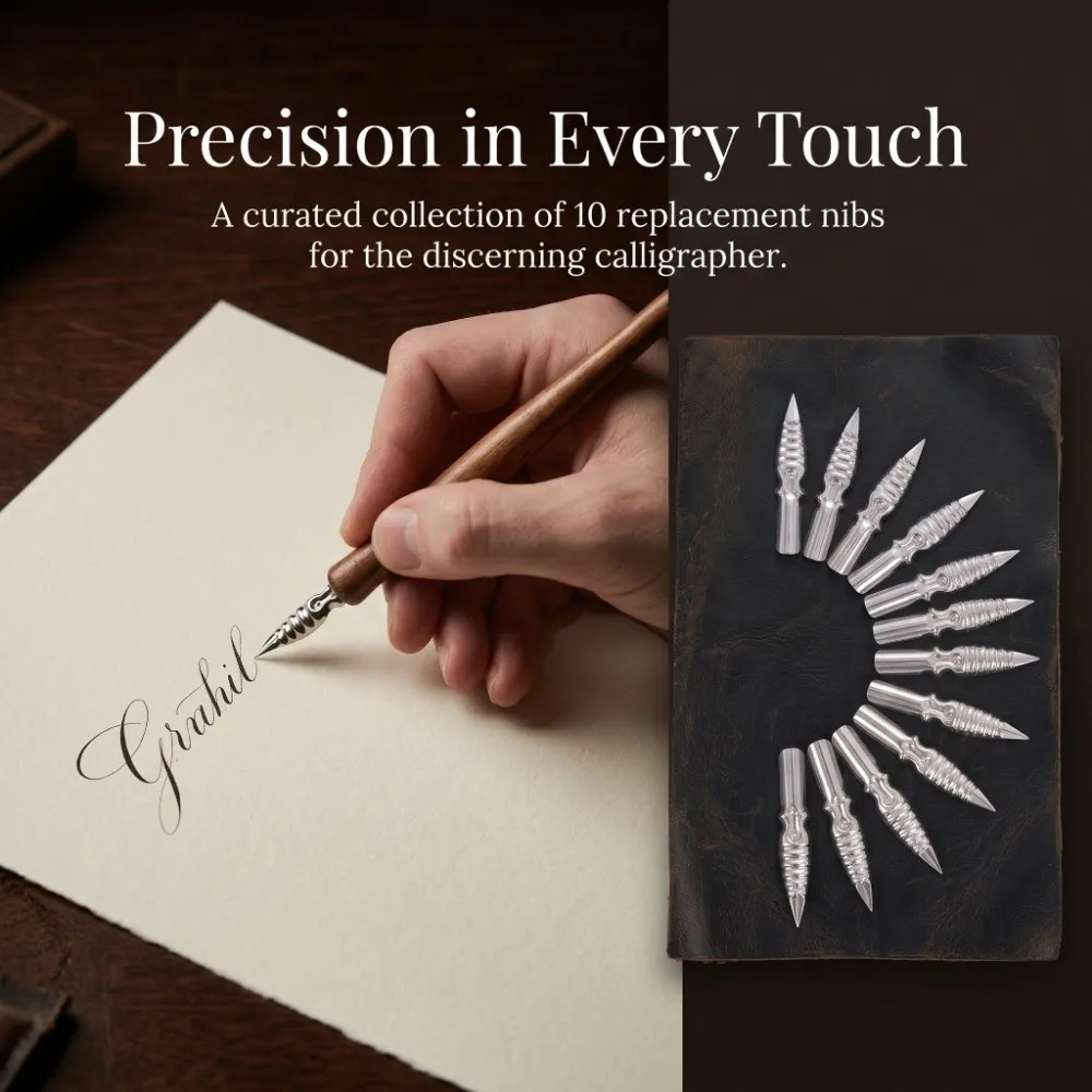 10PCS Metal Dip Pen Nibs Replaceable Smooth Writing Ink Pen Tip Flexible Easy Assembly Matching Pen Nib
