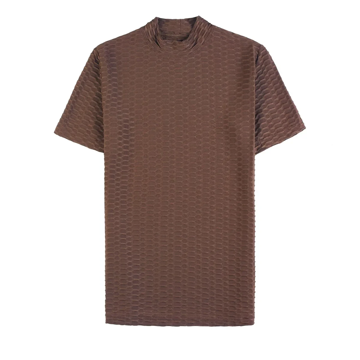 تي شيرت صيفي مرن بياقة عالية للرجال موضة كورية متعددة الاستخدامات بقصة ضيقة وأكمام قصيرة بلوفرات غير رسمية تي شيرت 4XL-M