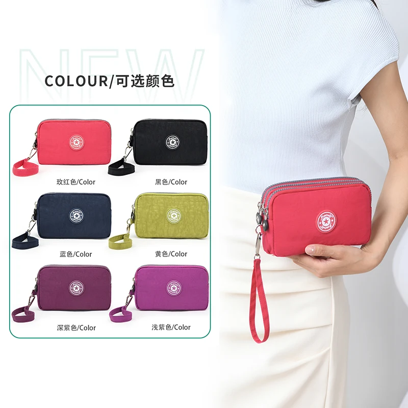 

Triple-Layer Thickened Long Zipper Pocket Wallet Women's Handbag Wristlet Phone Pouch Cute Washable Fabric Bag