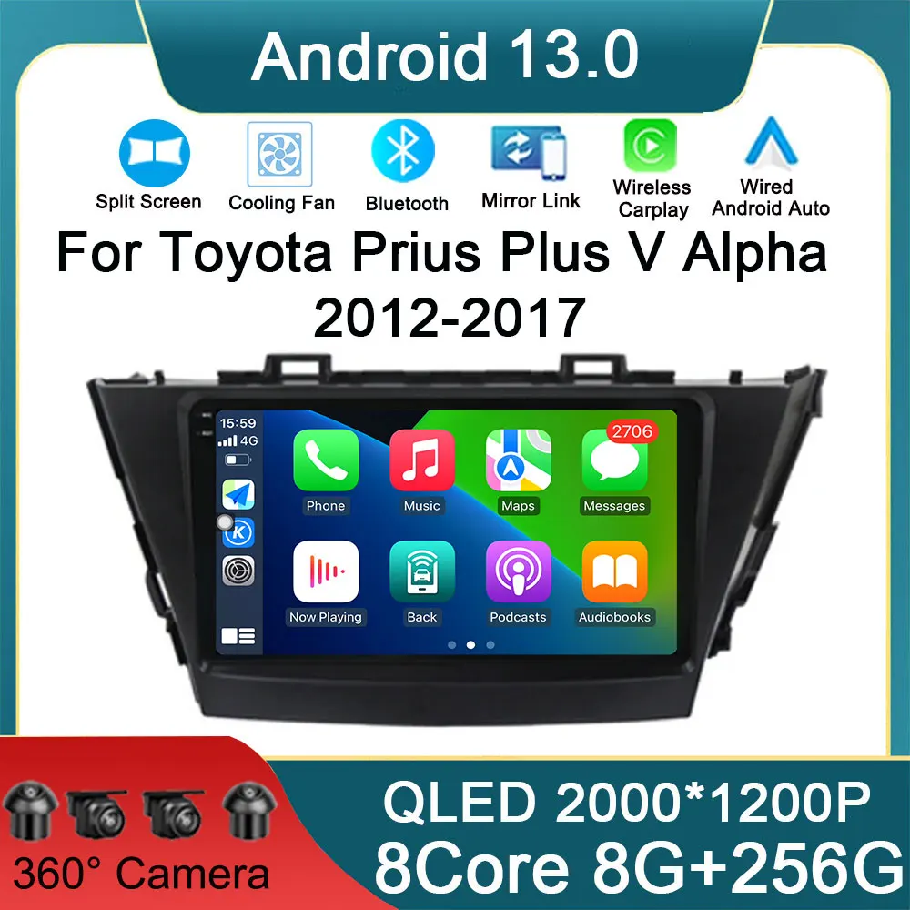 

Автомагнитола 9 "для Toyota Prius Plus V Alpha 2012-2017 Android 14 мультимедийный видеоплеер навигация GPS стерео 2Din 2 Din DVD