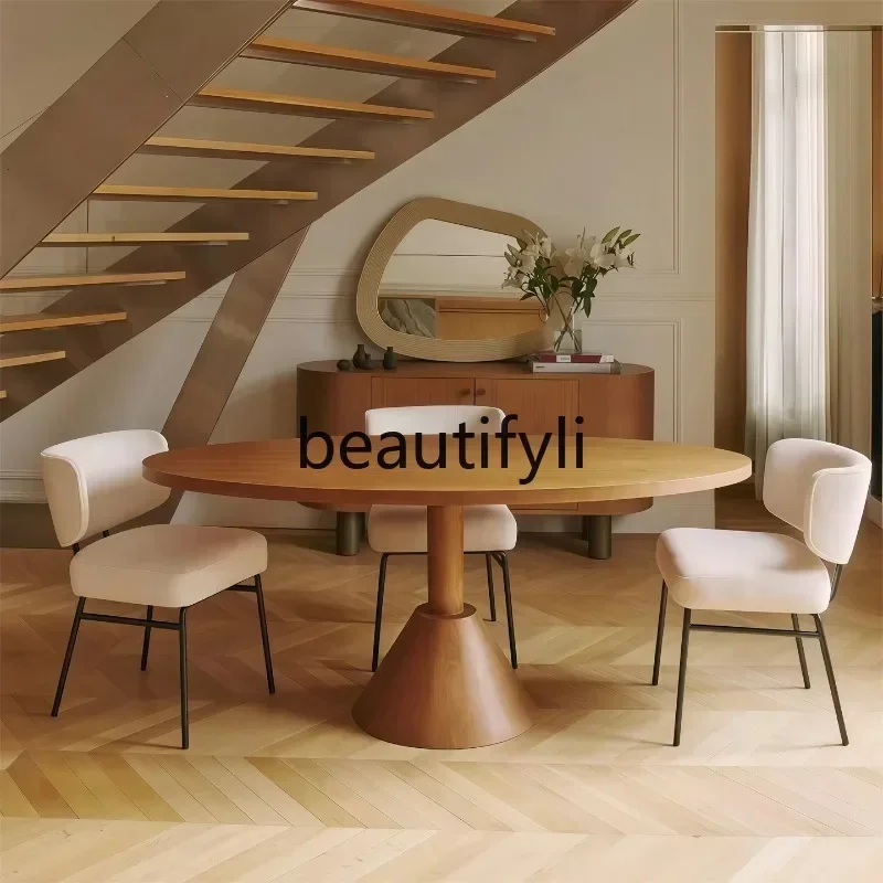 

55French solid wood dining table home designer log style oval dining table retro high sense