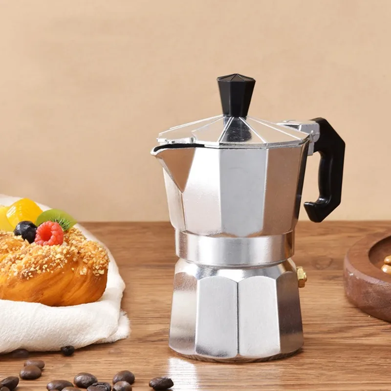Portable Octagonal Aluminum Moka Pot Italian Espresso Maker Coffee Brewer Home Office Outdoor Camping Travel