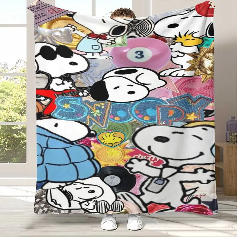Kawaii S-Snoopys Dog Cartoon Soft Flannel Throw Blanket,Cozy Warm Blanket for Bed,Sofa,Living Room,Picnic,Home Decor,Gift
