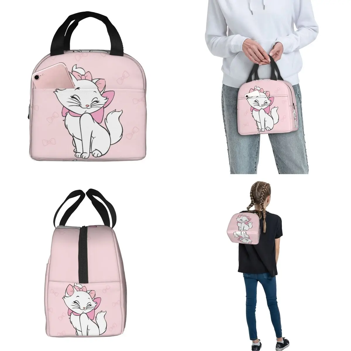 Aristocats Pink Marie Cat Insulated Lunch Bag High Capacity Meal Container Thermal Bag Tote Lunch Box Work Picnic Bento Pouch