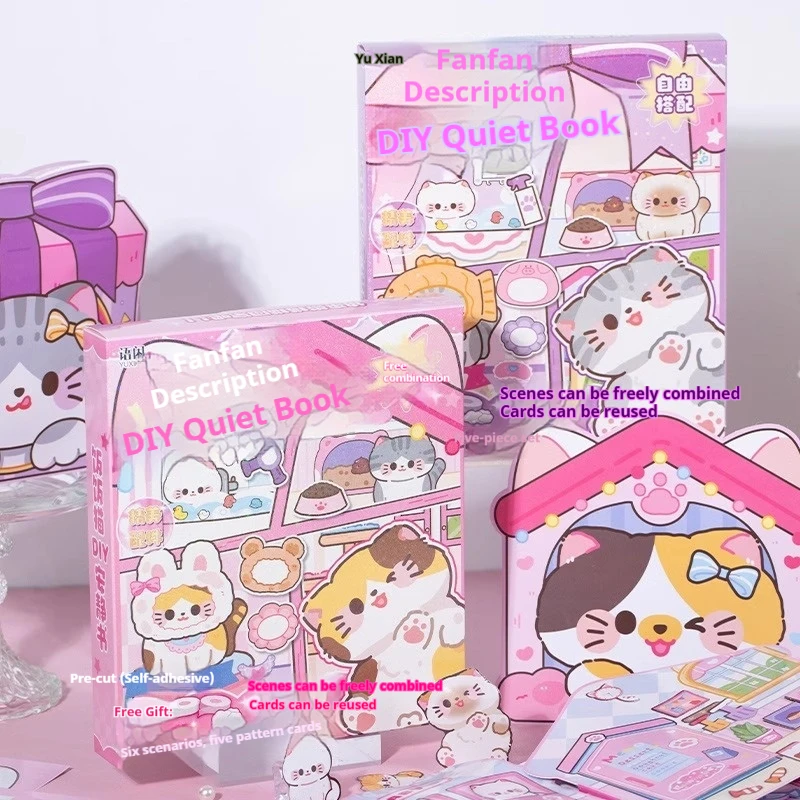 

DIY Cat Quiet Book Pre-Cut Craft Kit Reusable Multi-Scenario Cards Free Combination Handmade Material Set For Craft Lovers