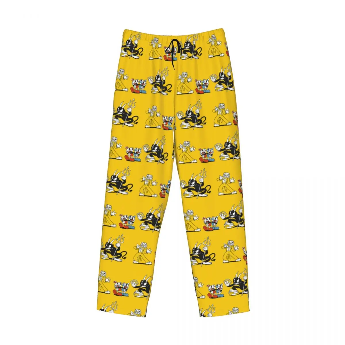 سروال بيجامة Cuphead and Mugman مطبوع حسب الطلب للرجال لعبة الرسوم المتحركة ملابس النوم مع جيوب