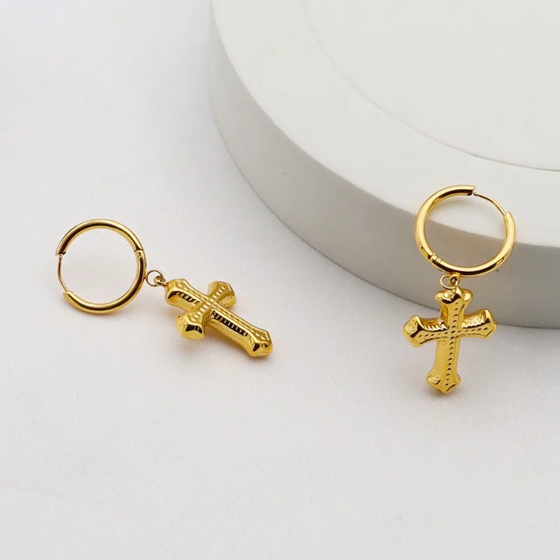 

Hot-selling Ins Retro Cross Pendant Earrings Premium Sense 18K Simple Women's Titanium Steel