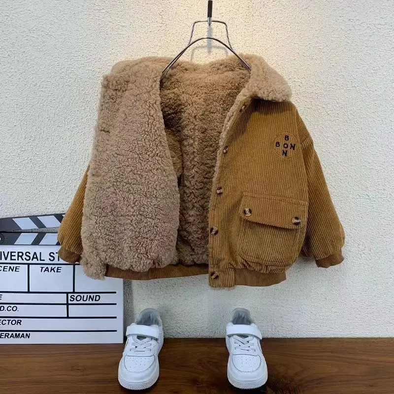 2026 New Trendy Baby Thicker and Fuzzier Children's Cotton Jacket for Stylish Boys' Outerwear