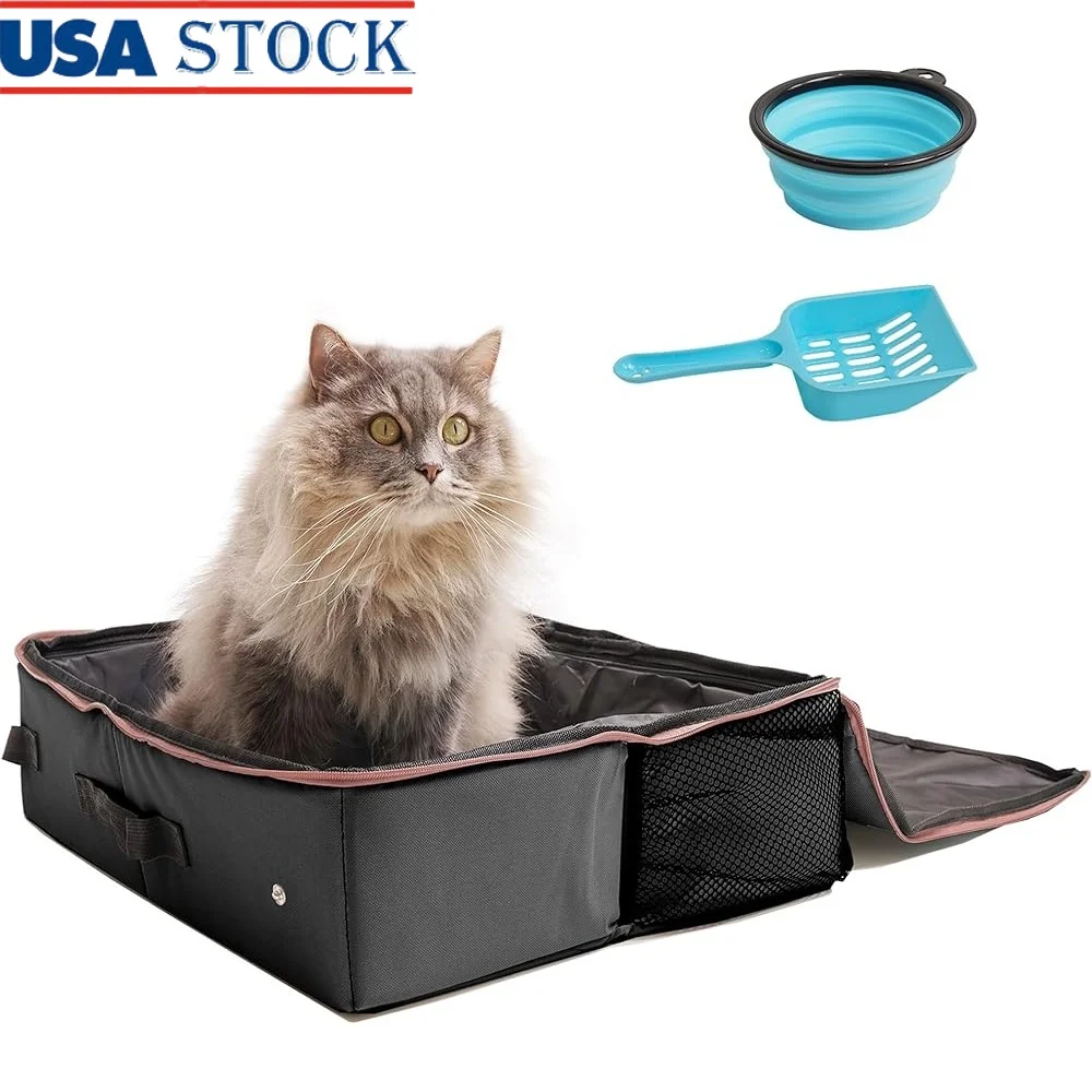 

Portable Cat Travel Litter Box Foldable Waterproof Leak-Proof Kit Includes Replacement Liner Collapsible Zipped Lid Ideal Car