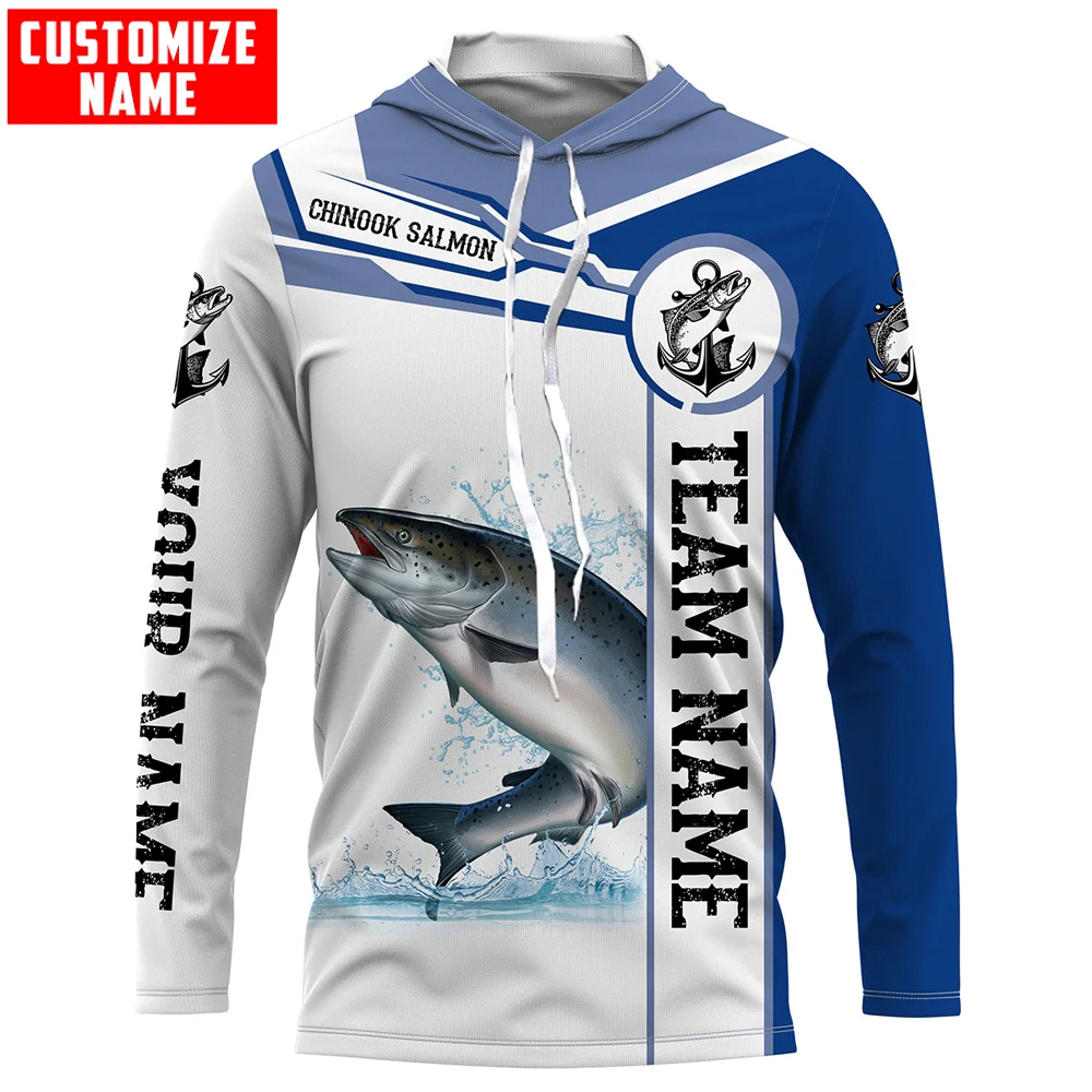 Customize name and team salmon fishing 3D All Over Printed Men's Hoodie & Sweatshirt Unisex Zip Hoodies Casual Tracksuits KJ884