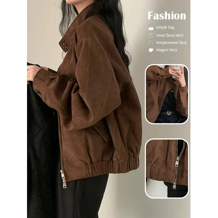 American Style Retro Suede Jacket Women's Short Coat Spring Autumn Trendy Top High Quality Feel Miniature Sensation