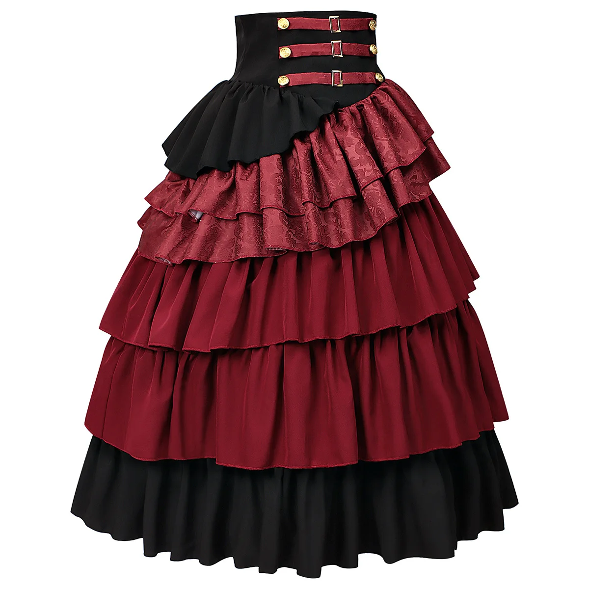 Womens Gothic Steampunk Ruffle Trim Gothic Skirt Front Lace-up Tiered Corset Ball Gown Vintage Medieval Pirate Costume Skirts
