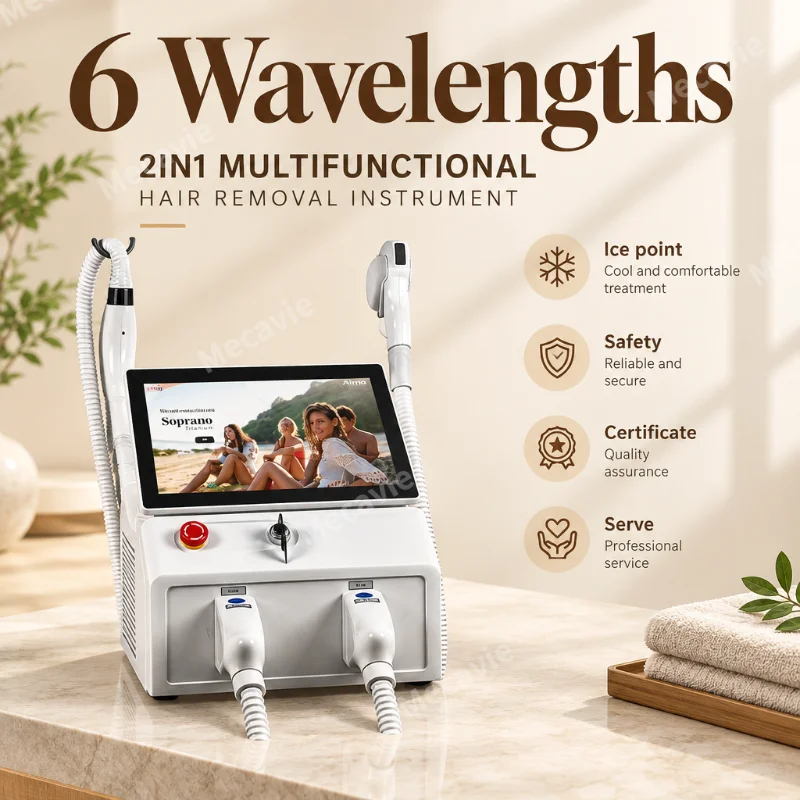 2‑in‑1 Diode & Pico Laser Machine 755‑1064nm 6‑Wave Ice Painless Hair Removal Tattoo Pigment Removal Salon Beauty Device