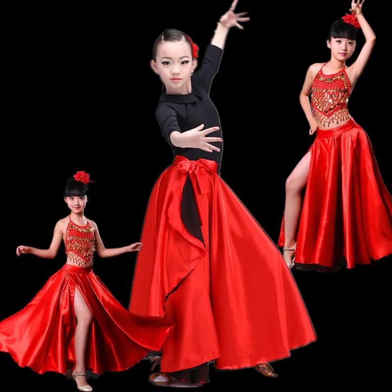 

Spanish Style Red Dance Cloak Cape for Children & Adult, Latin & Belly Dance Large Swing Skirt, Long Performance Skirt