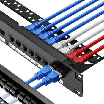 Panel de conexión Natalink 24 puertos Cat6 Cat6a Cat7 con Keystone en línea 10G, panel de conexión acoplador RJ45 de 19 pulgadas con barra trasera extraíble