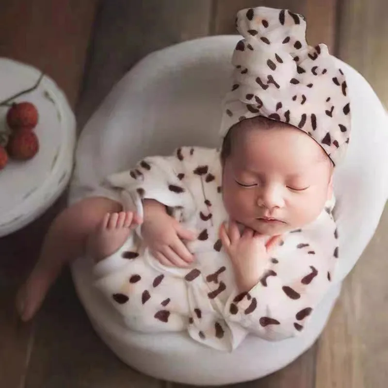 Bathrobe New 2PC Headscarf and Pajama Newborn Photography Photography Clothing Set Baby Full Moon Take Photos Accessories Props image 4