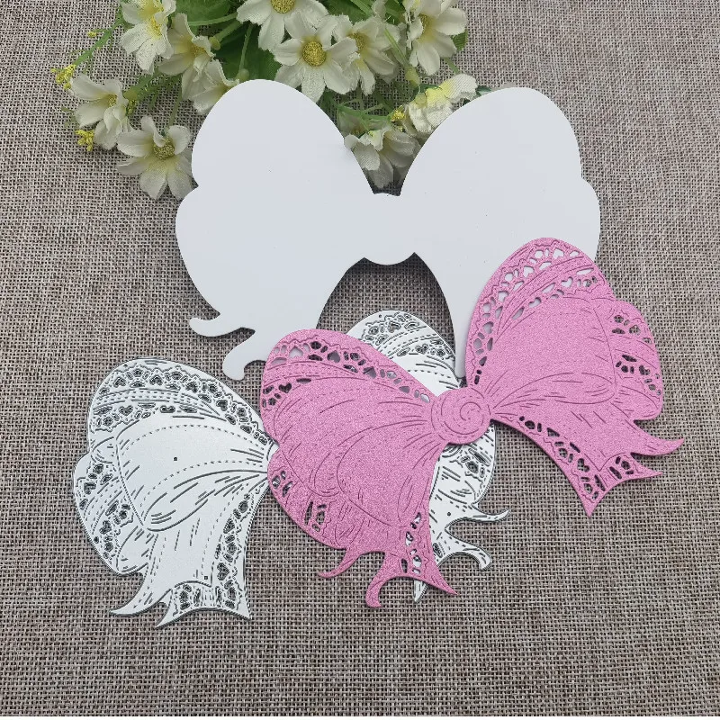 Big Bow lace frame background Metal Cutting Dies Stencil DIY Scrapbooking Album Paper Card Template Mold