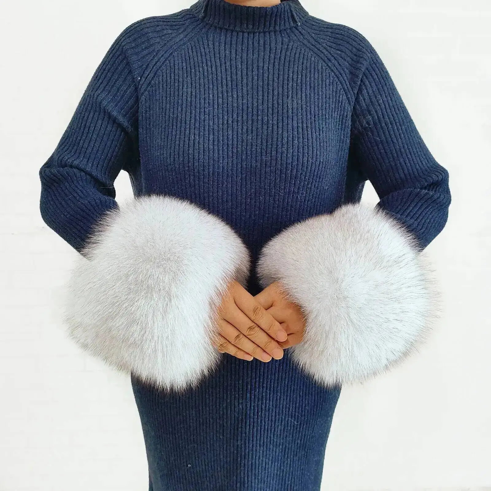 ผู้หญิงฤดูหนาว 100% Fox FUR ข้อมือของแท้ Fox Furry สายรัดข้อมือขนปุยสร้อยข้อมือแขนความอบอุ่นอุปกรณ์เสริมข้อเท้าอุ่น