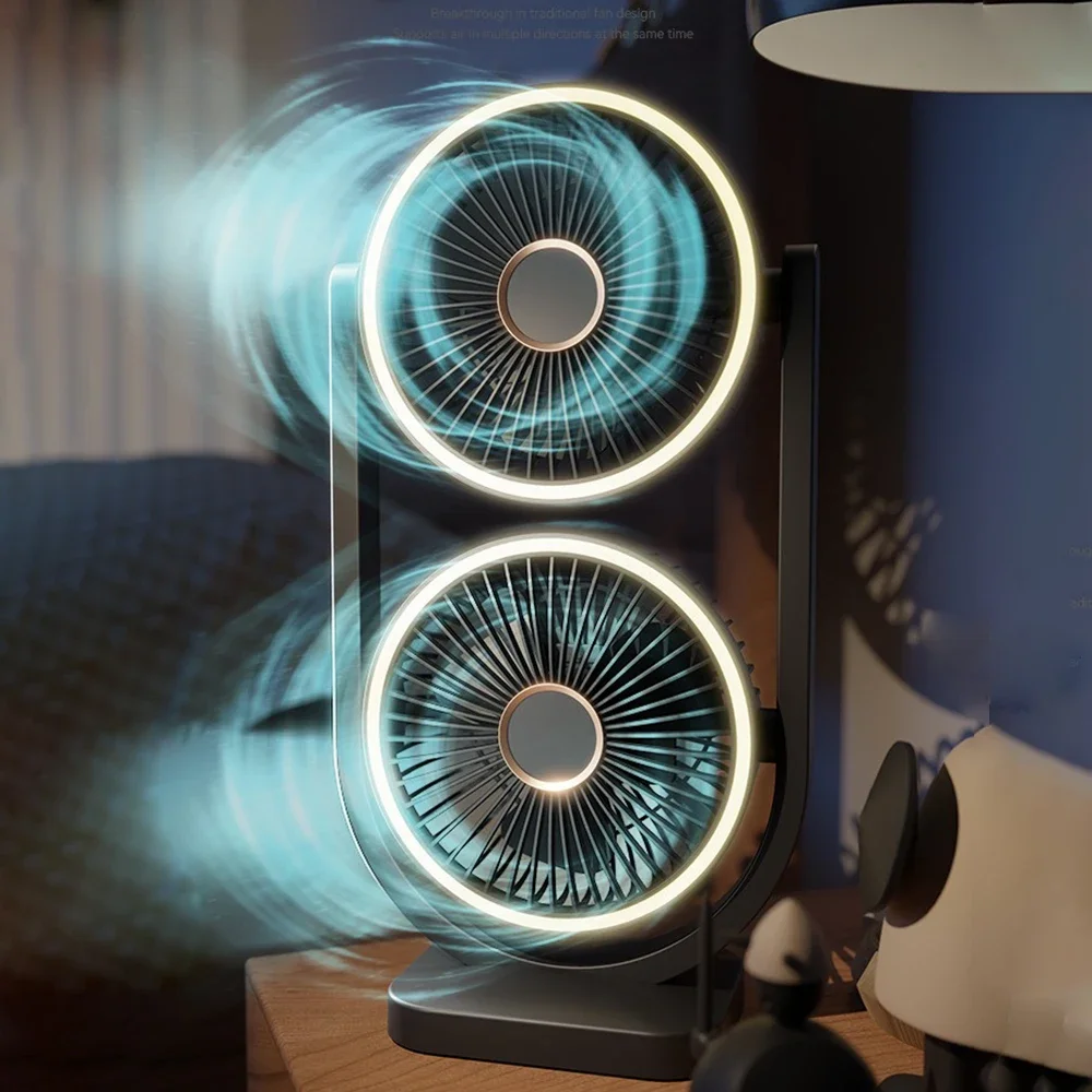 

Мини-портативный вентилятор с зарядкой через USB, настольный вентилятор, пятискоростной двойной головкой, уличный офисный вентилятор для кемпинга для освещения