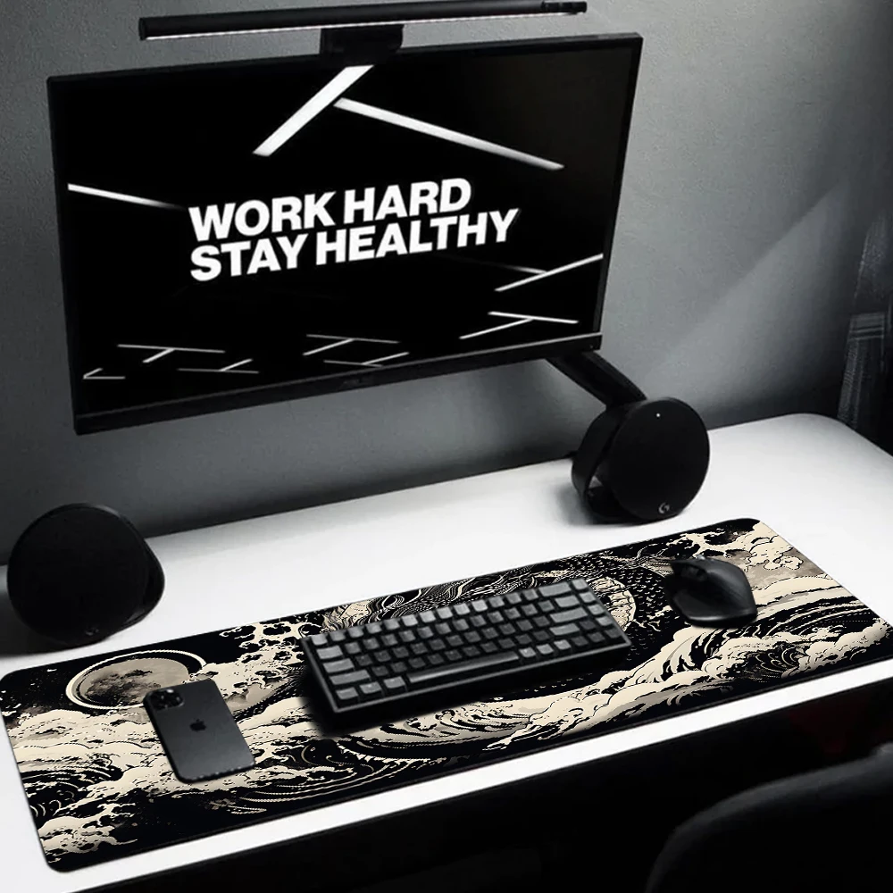 Preto e branco Dragon Gaming Mouse Pad, tapete de teclado, computador Gamer Desk Acessórios, Big Mousepad, Esports, 120x60cm, 1000x500mm, 450x400mm