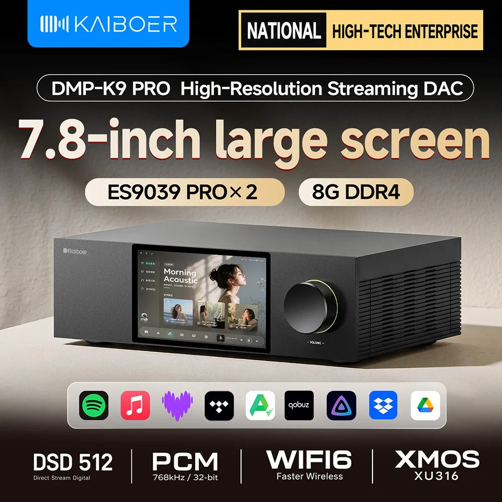 Kaiboer DMP-K9PRO 7.8in HI-FI Digital Medio Player Streamer 2xES9039PRO+10xOPA1612+XMOS316 Chips Dual-Mono (Award-Winning Model)