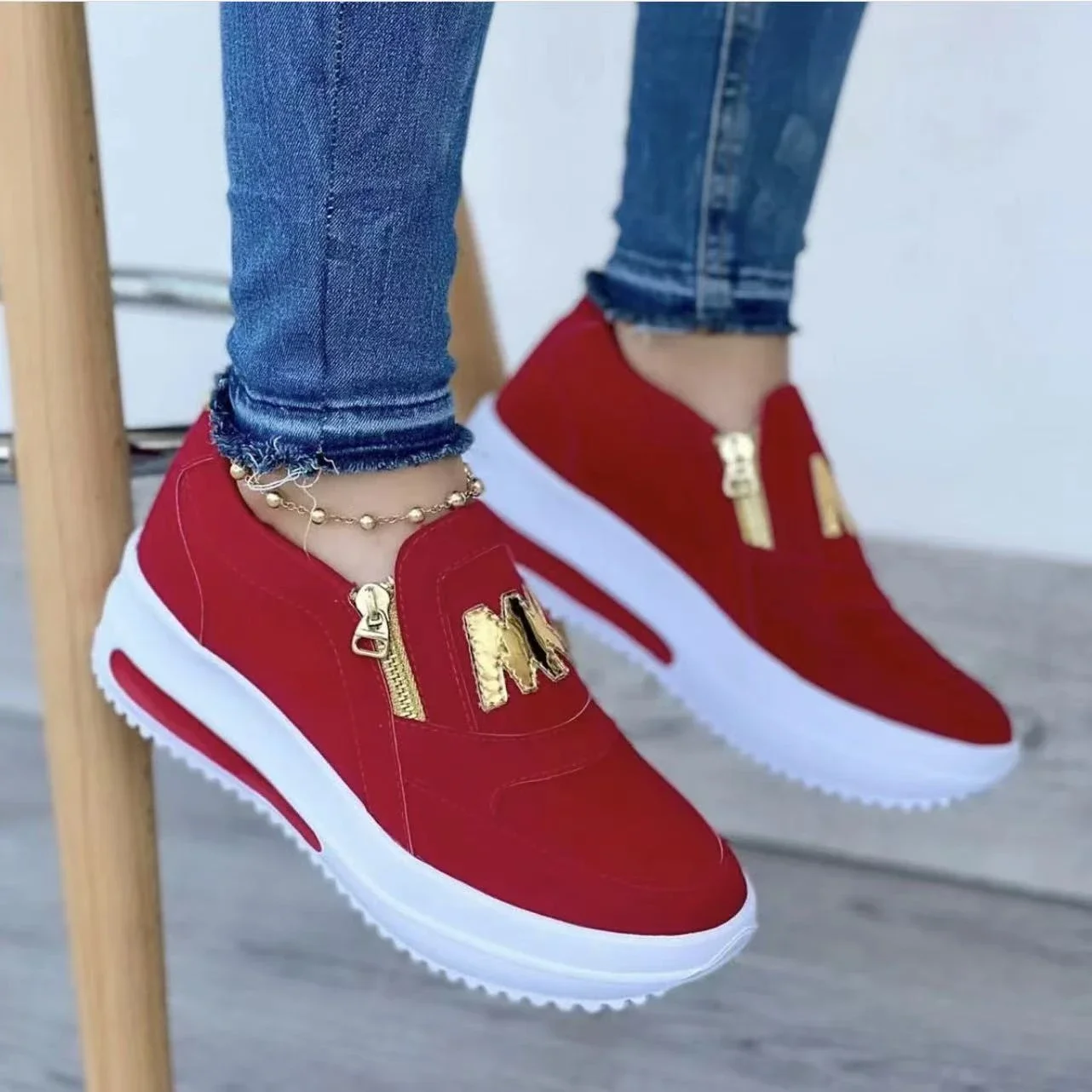 Women Casual Sneakers M Printed Side Zipper Platform Plus Size Vulcanized Shoes Zapatillas Mujer Sapato Plataforma Feminino