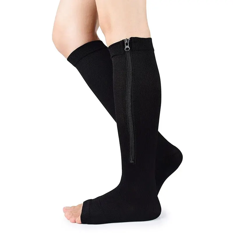 Zipper Compression Open Toe 15-20 MmHg Stockings for Men and Women - Lightweight Compression Socks for Pregnant Women