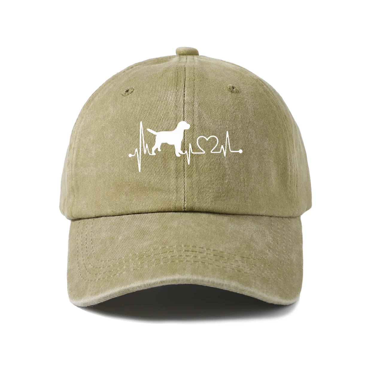 Dog Heartbeat Graphic Graphic Baseball Cap, Vintage Washed Adjustable Unisex Dad Hat, Casual Gift