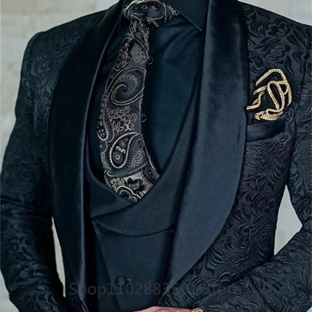 

3-piece men's suit with jacquard green fruit collar, fashionable beach wedding banquet workplace banquet dressing show