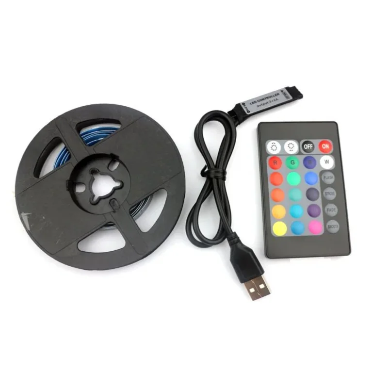 Tira de luces LED RGB USB de 6,6 pies (2M) 5V SMD5050 16leds/M cinta Flexible que cambia de Color para pantalla de visualización retroiluminación de TV