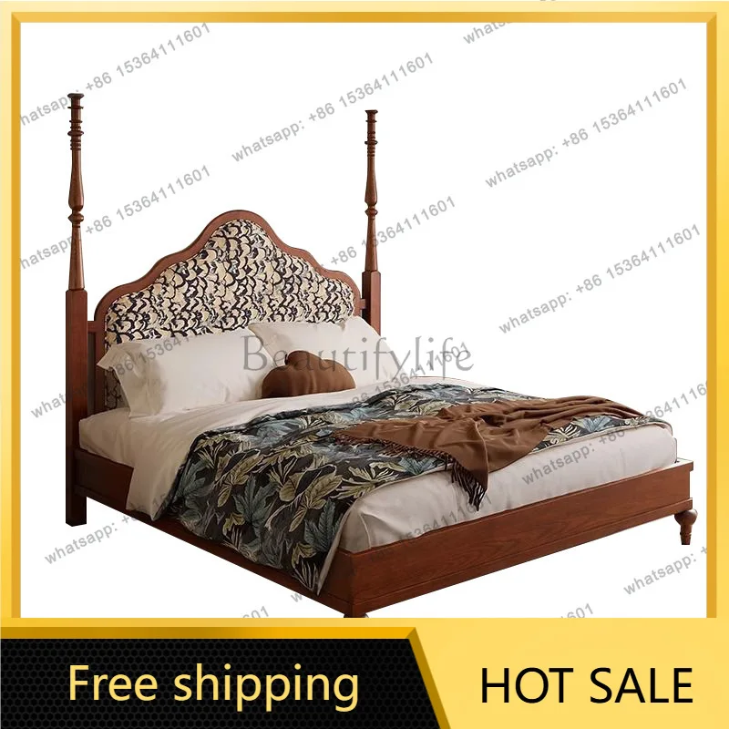 Factory Direct Sales French medieval ash wood all solid wood retro American light luxury soft bed