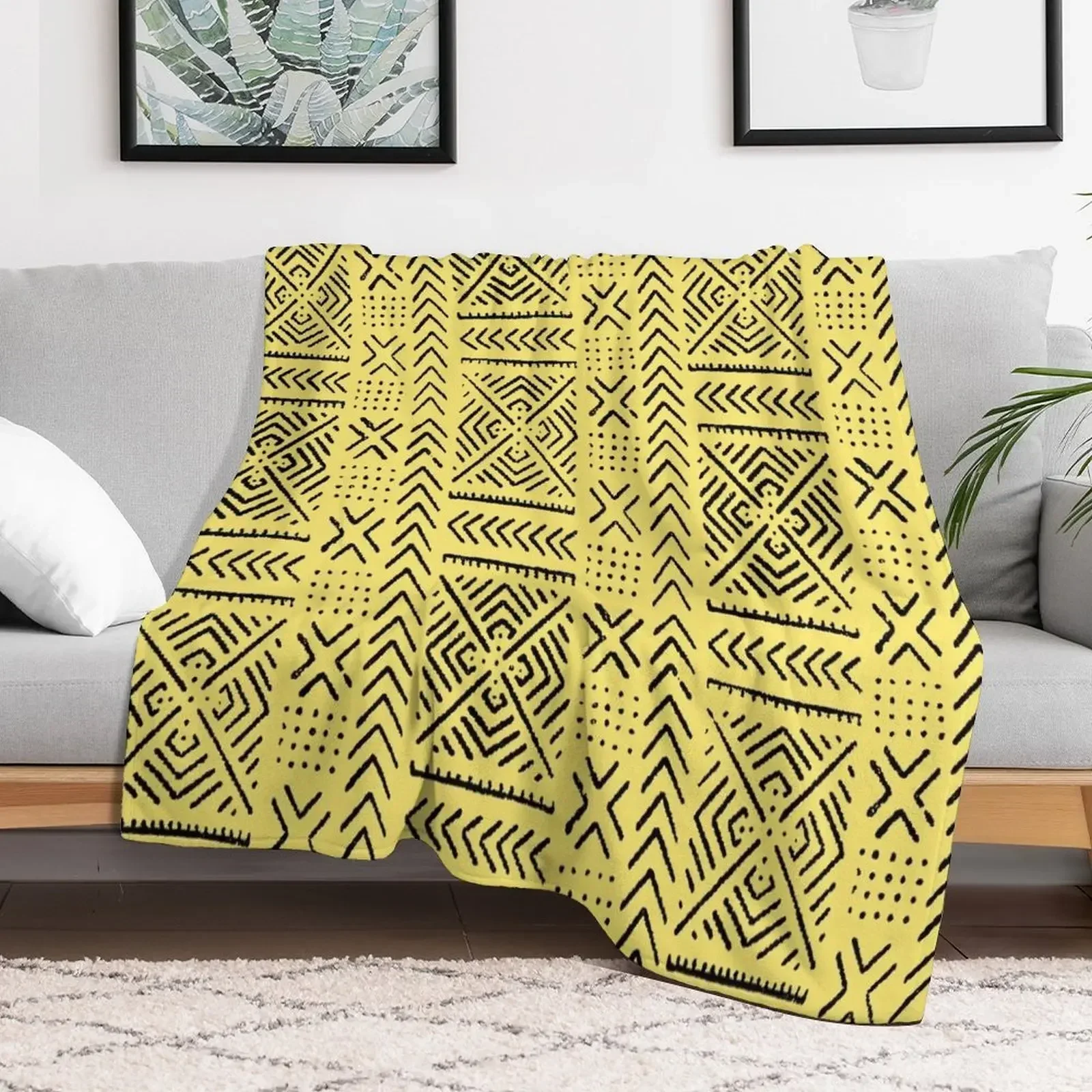 

Line Mud Cloth // Yellow Throw Blanket Extra Large Throw Luxury Designer Blankets