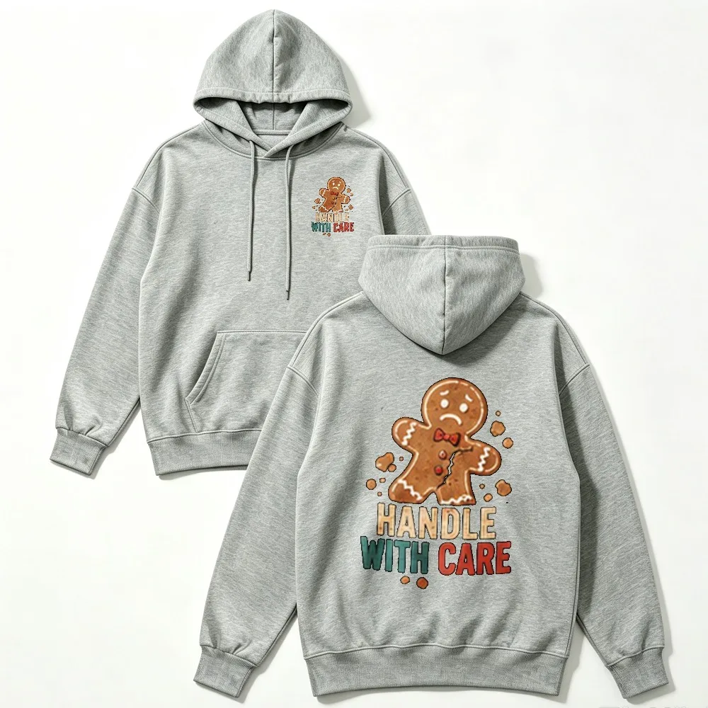 Sweet Until I Crack Gingerbread Hoodie Unisex Christmas Cookie Handle with Care Graphic Pullover Hooded Sweatshirt for Men Women