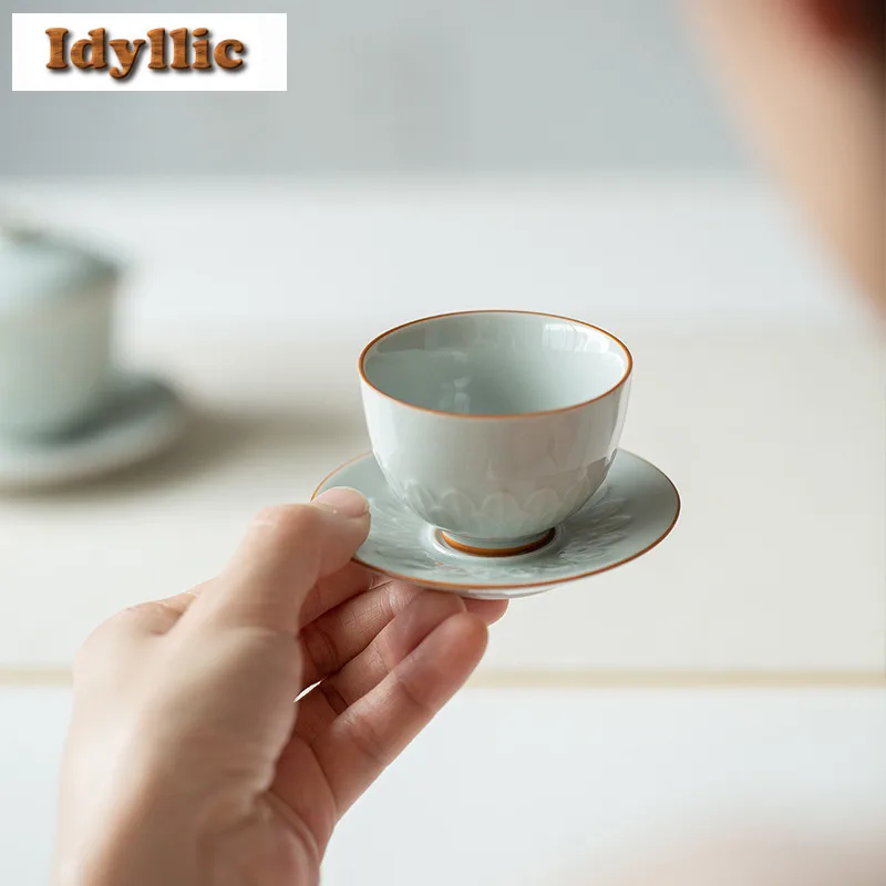 

50 мл чайная чашка с изображением древнего синего лотоса, роскошная чайная чаша, одиночные чашки, чайная дегустация, ароматическая чашка, чашки Chazhan Master, чайная подставка, ремесло