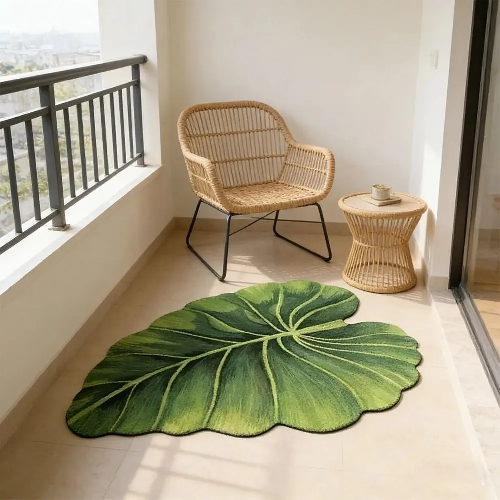 Diatom Mud Material Diatomite Floor Mat Easy To Clean Green Leaf Pattern Bathroom Foot Rug Slip Resistant Base