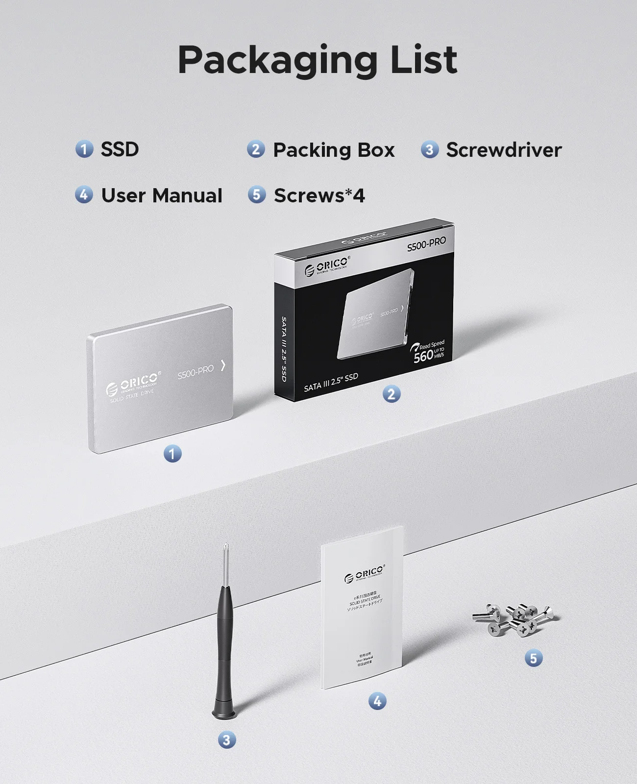 ORICO SATA III SSD 2.5” Internal Solid State Drive Aluminum NAND 1TB 4TB UP to 550MB/s for Upgrade PC Laptop Desktops S500PRO