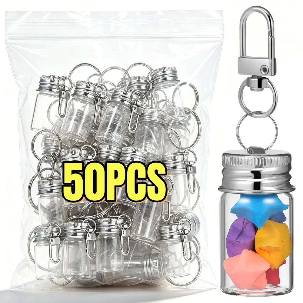 1-10Pcs Glass Wish Keychain Bottle for DIY Decoration Craft Couple Keychain Keyrings Funny Pendant Lanyard Keycord Jewelry Gift