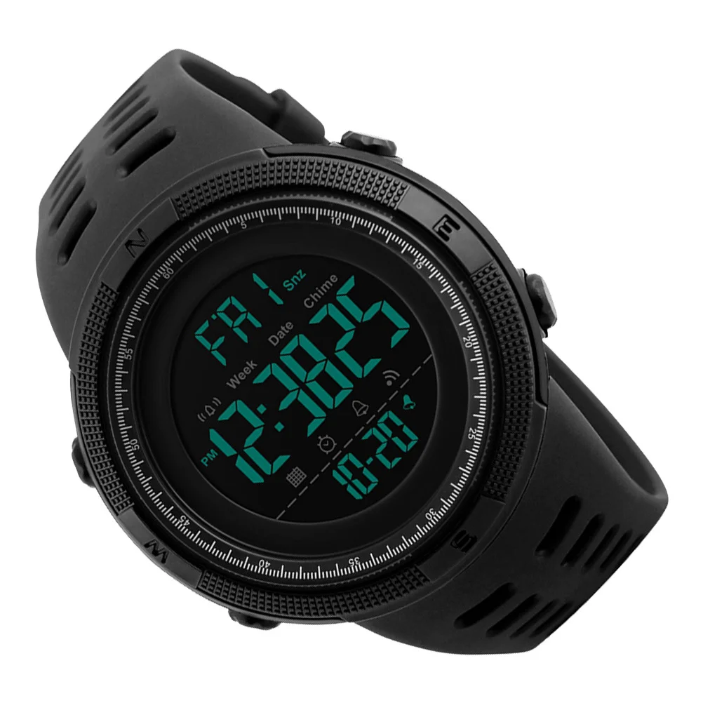 

Fashion Men'S Watch Band Digital Display 50M Waterproof Stainless Steel Buckle El Light Stylish Round Dial 12/24H Setting
